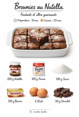 Brownies au Nutella, irrésistiblement gourmands et fondants, prêts à déguster.