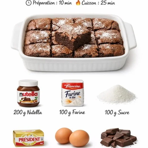 Brownies au Nutella, irrésistiblement gourmands et fondants, prêts à déguster.