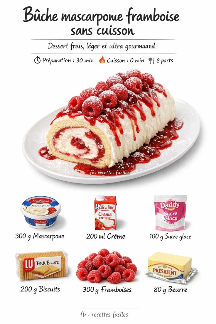 Bûche mascarpone framboise sans cuisson