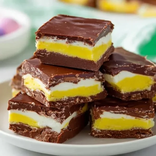 Delicious Cadbury Egg Fudge squares topped with chocolate.