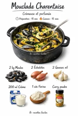 Delicious Charentaise mussel stew served in a bowl with fresh herbs