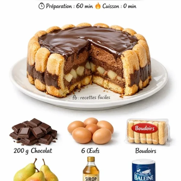 Recette de Charlotte poire chocolat facile et délicieuse