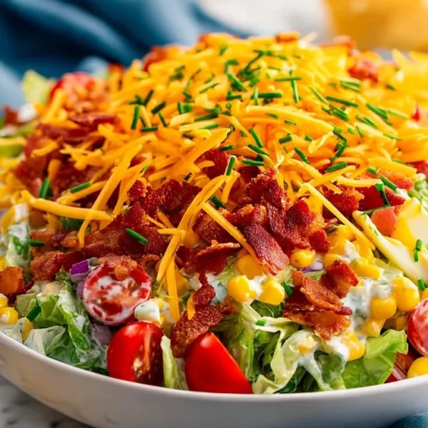 Cheesy Cobb Salad Dip served in a bowl with fresh toppings.