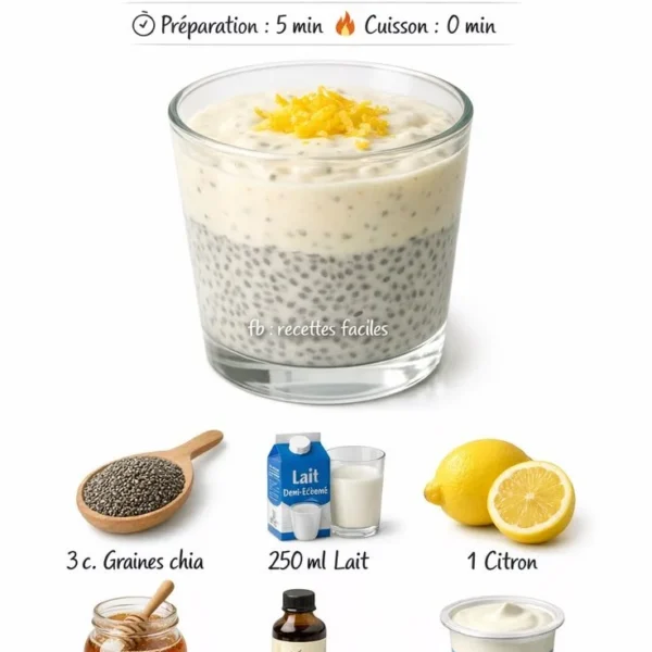 Chia pudding topped with lemon slices, garnished with fresh mint.