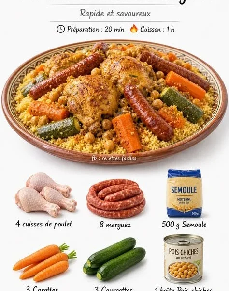 Delicious Chicken Couscous with Merguez sausage served in a bowl.