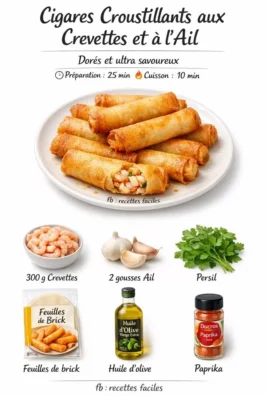 Cigares croustillants aux crevettes et à l'ail, plat délicieux et apéritif