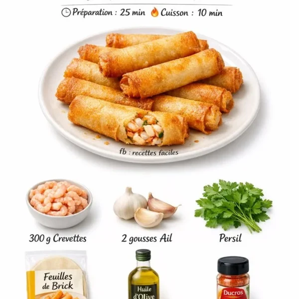 Cigares croustillants aux crevettes et à l'ail, plat délicieux et apéritif