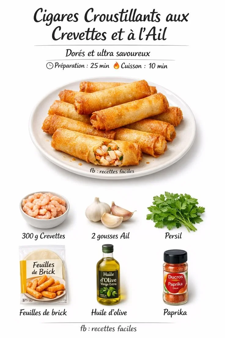 Cigares Croustillants aux Crevettes et à l’Ail