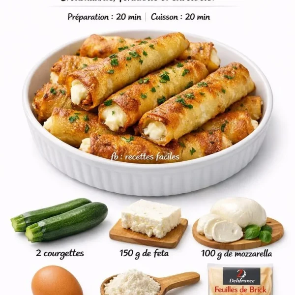 Cigares de courgettes croustillants au fromage feta et mozzarella