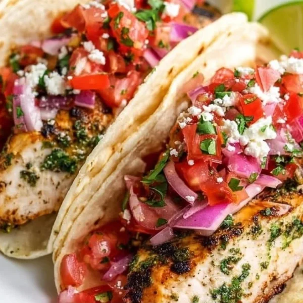 Cilantro Lime Grilled Chicken Tacos served on a platter with fresh toppings