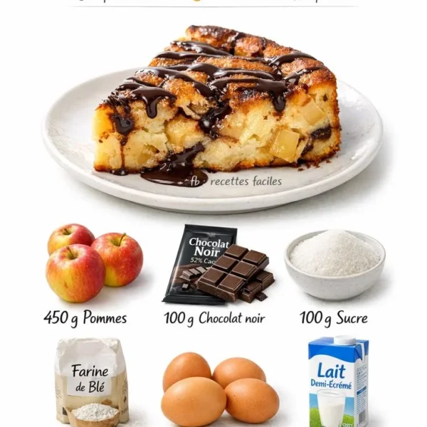 Clafoutis aux pommes et chocolat frais sorti du four