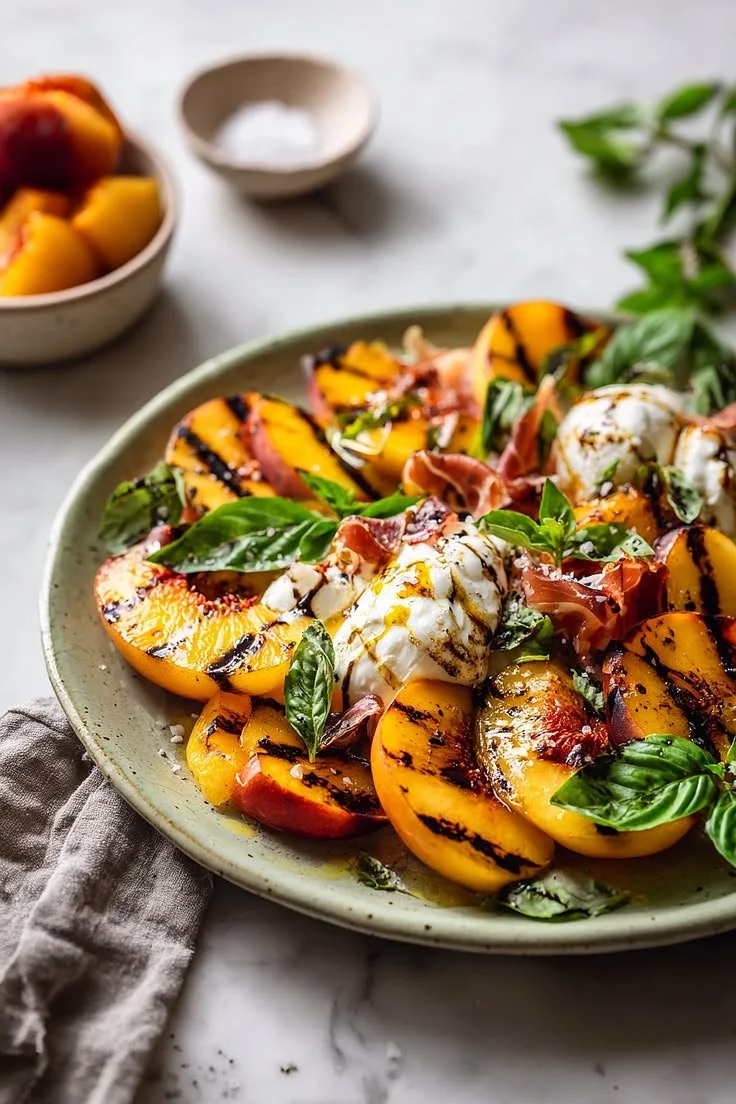 Classic Grilled Peach and Burrata with Prosciutto