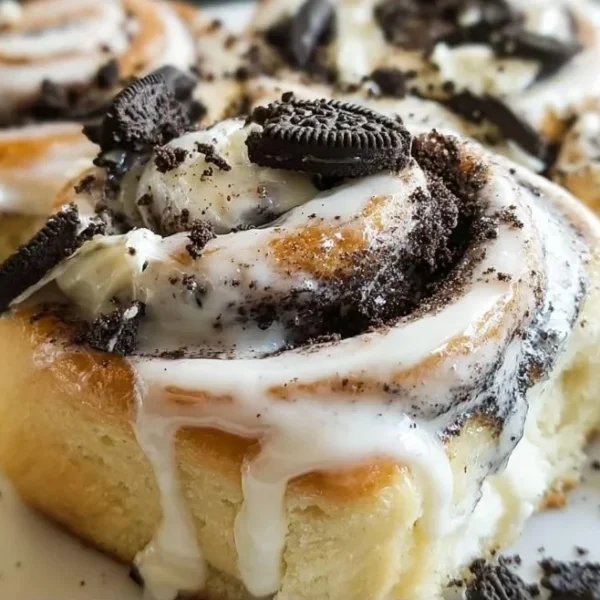 Delicious Cookies and Cream Cinnamon Rolls topped with icing