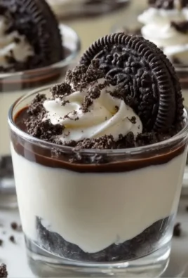 Delicious cookies and cream pudding shots served in a glass