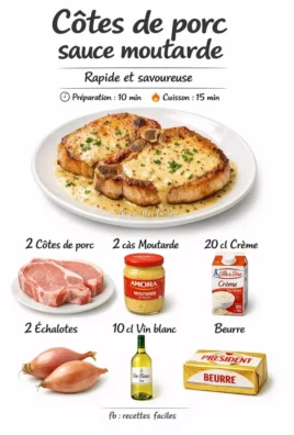 Côtes de porc à la sauce moutarde servies avec des légumes