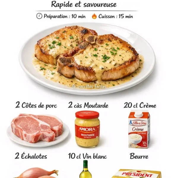 Côtes de porc à la sauce moutarde servies avec des légumes