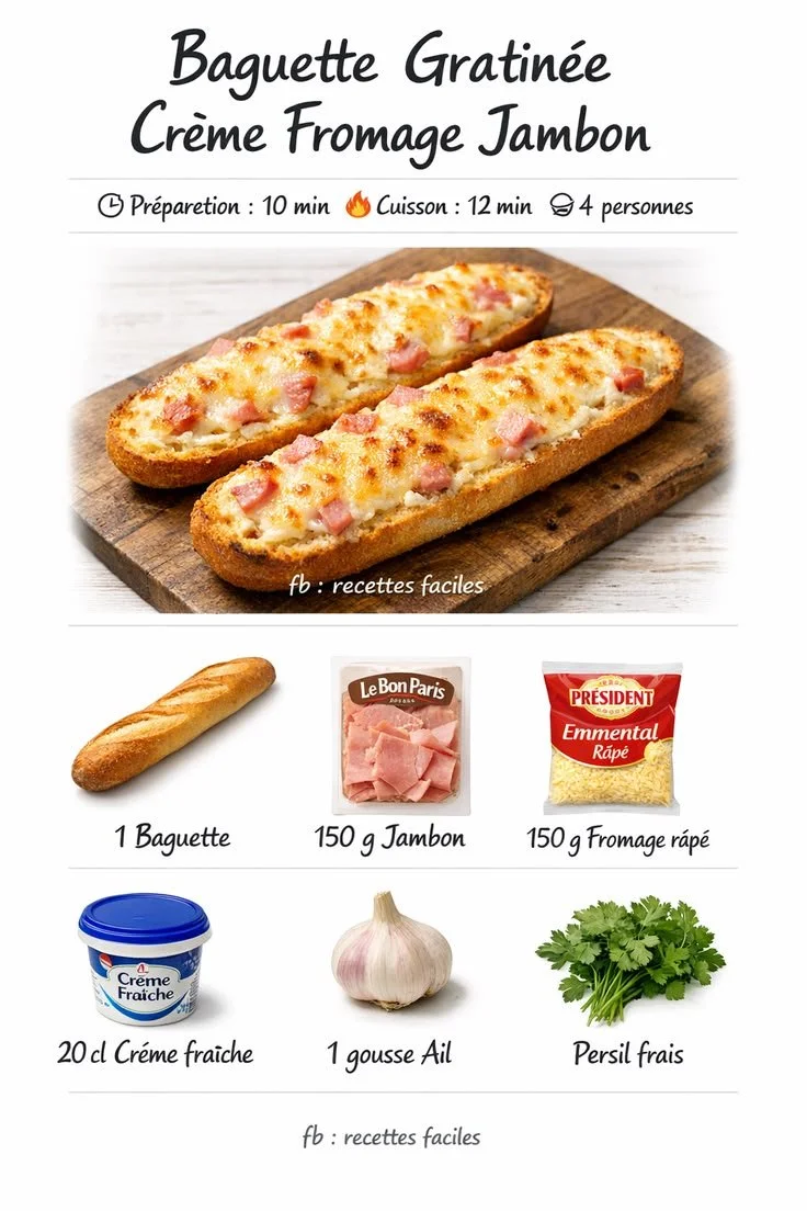 Creamy Gratin Baguette with Cheese and Ham