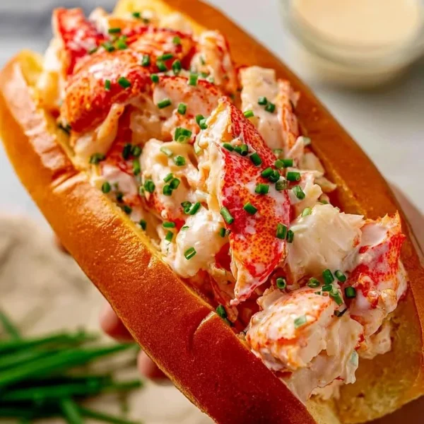 Delicious creamy lobster rolls served in a toasted bun with fresh ingredients.