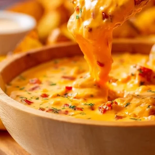 Delicious creamy queso dip served with tortilla chips