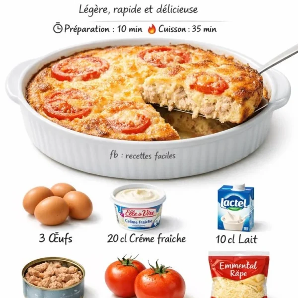 Crustless tuna and tomato quiche served on a plate