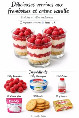 Verrines de crème framboise et vanille, un dessert gourmand et raffiné.