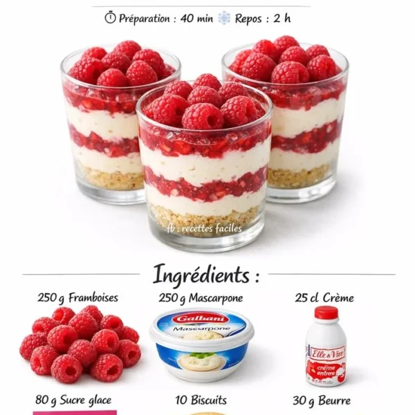 Verrines de crème framboise et vanille, un dessert gourmand et raffiné.