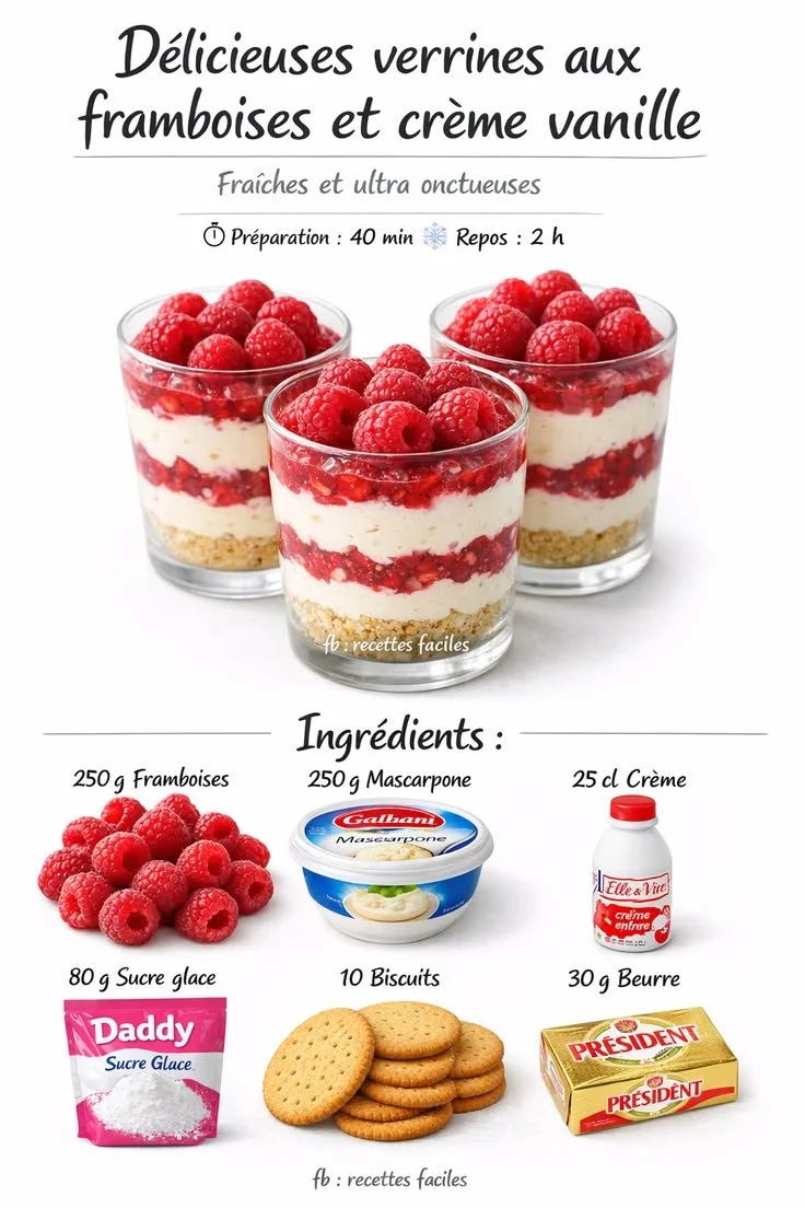 Delicious raspberry and vanilla cream verrines