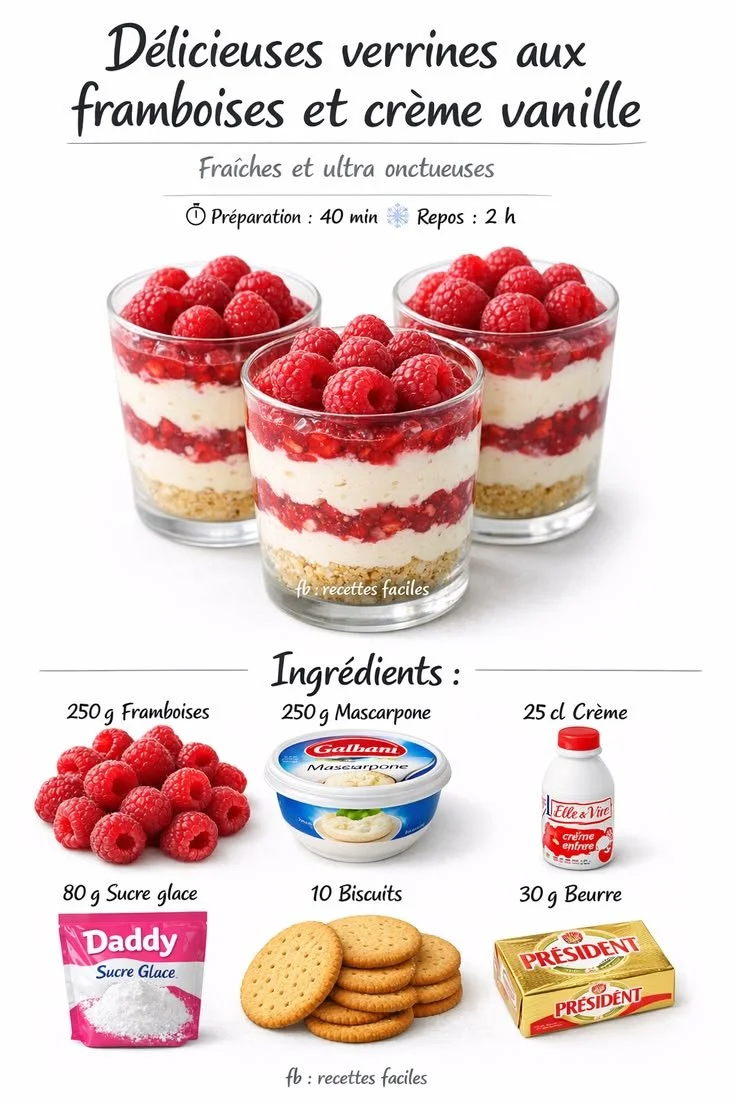 Delicious raspberry and vanilla cream verrines