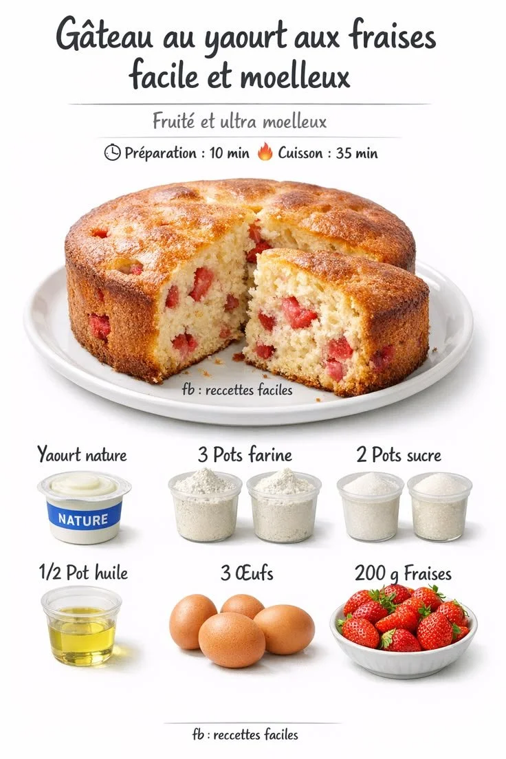 Easy and fluffy strawberry yogurt cake