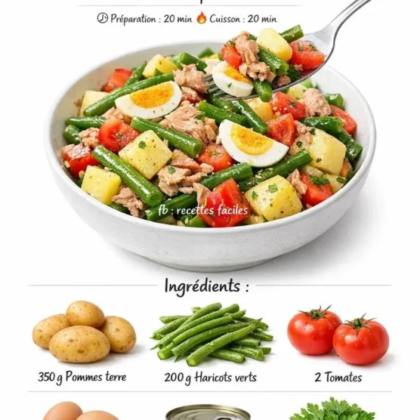 Easy green bean salad with tomatoes and tuna served in a bowl