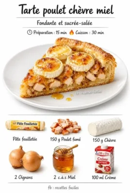 Easy Honey Goat Cheese Chicken Tart with honey glaze and herbs