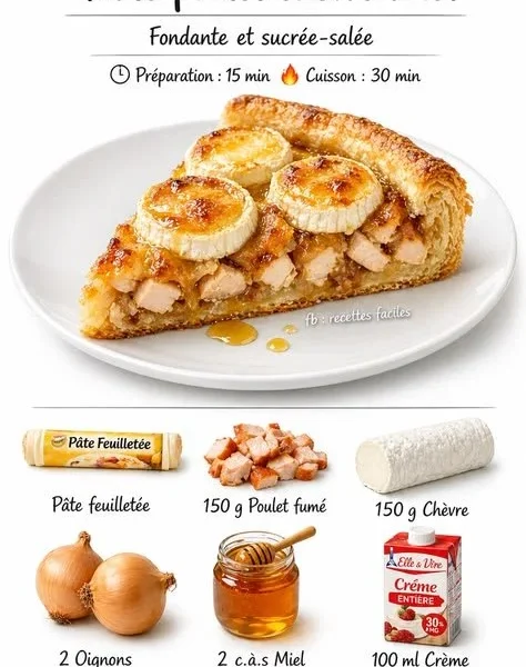 Easy Honey Goat Cheese Chicken Tart with honey glaze and herbs