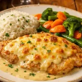 Escalope de dinde au fromage gratiné, un plat délicieux et réconfortant.