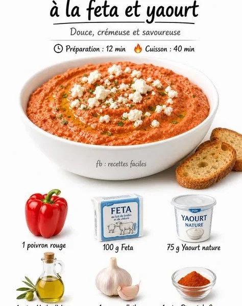 Feta yogurt dish with stuffed bell peppers garnished with herbs