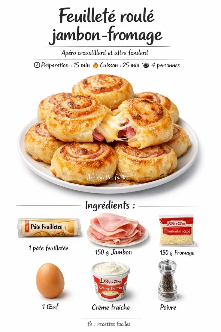 Feuilleté roulé jambon-fromage