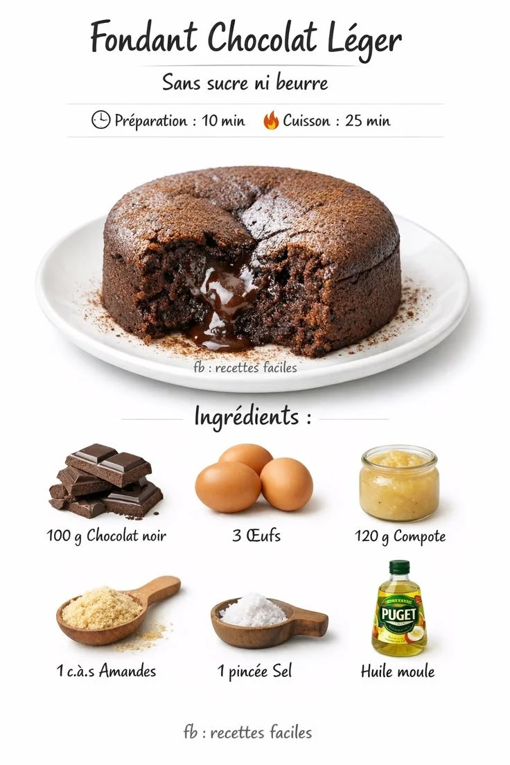 Fondant au chocolat léger (sans sucre ni beurre)