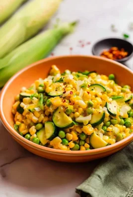 Delicious fresh corn and zucchini succotash served in a bowl