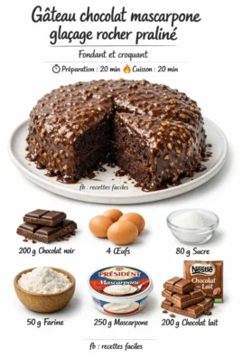 Gâteau au Chocolat et Mascarpone avec glaçage Rocher Praliné, délicieux dessert