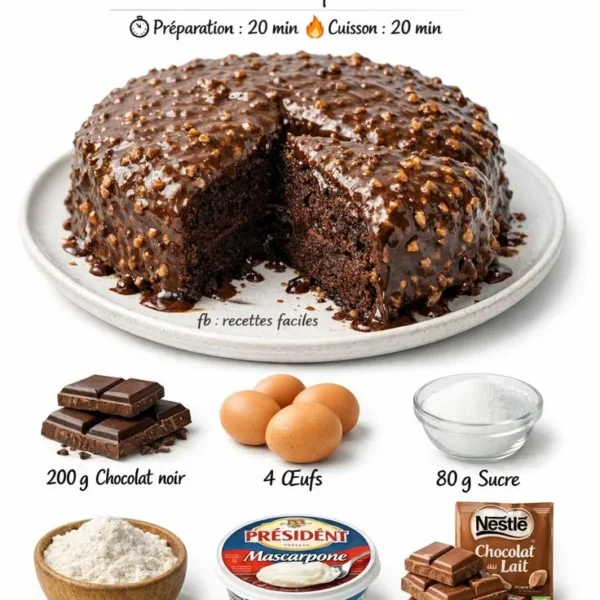 Gâteau au Chocolat et Mascarpone avec glaçage Rocher Praliné, délicieux dessert