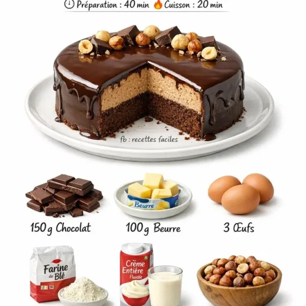 Gâteau au Chocolat avec Mousse de Noisette, un dessert gourmand et savoureux