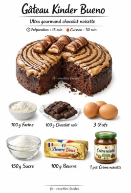 Gâteau Kinder Bueno garni de chocolat et de crème délicieuse