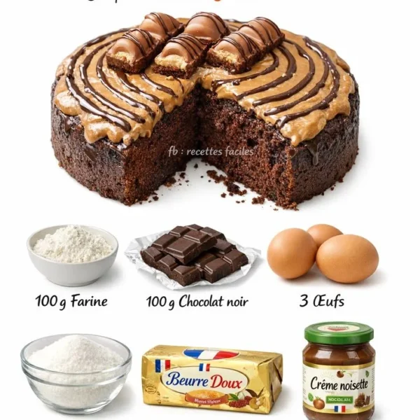 Gâteau Kinder Bueno garni de chocolat et de crème délicieuse