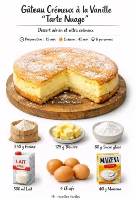 Gâteau Crémeux à la Vanille Tarte Nuage, un dessert léger et savoureux.