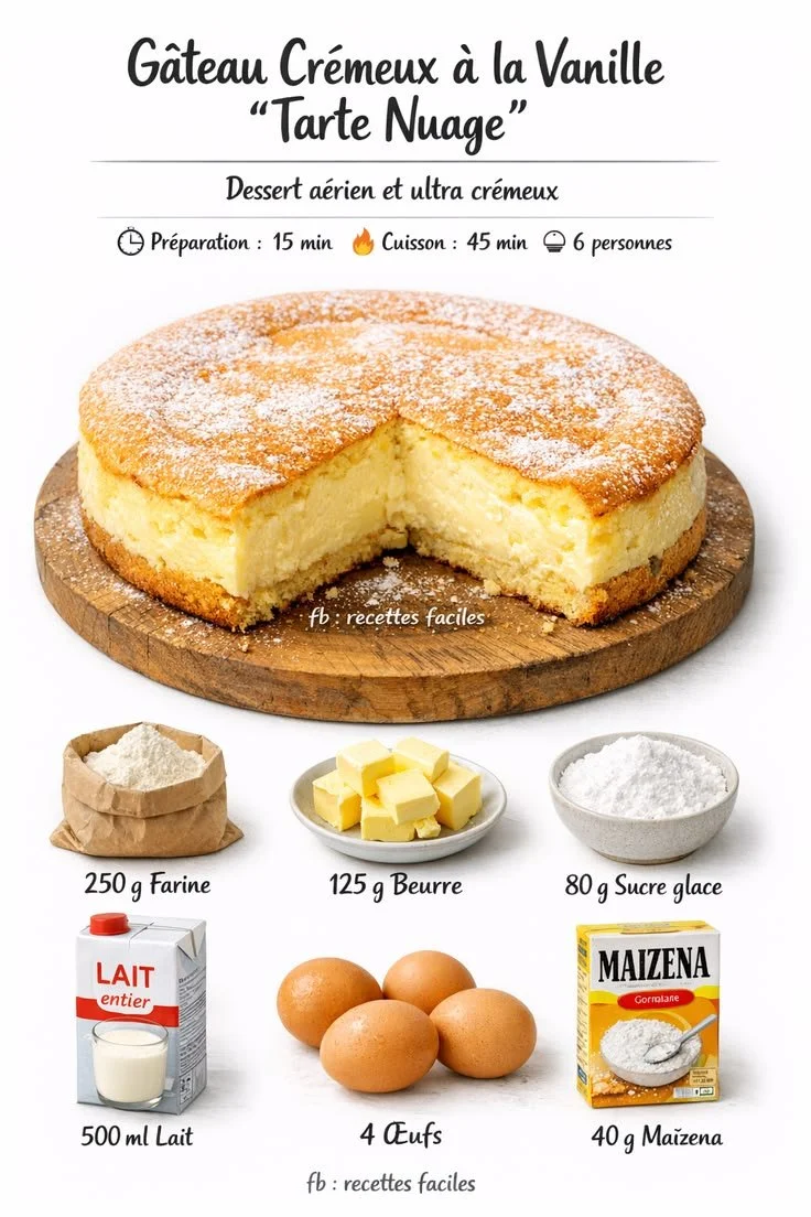 Gâteau Crémeux à la Vanille Tarte Nuage