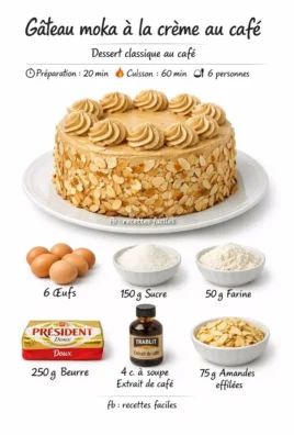 Gâteau moka à la crème au café, un dessert savoureux et exquis.