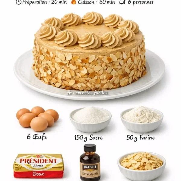 Gâteau moka à la crème au café, un dessert savoureux et exquis.