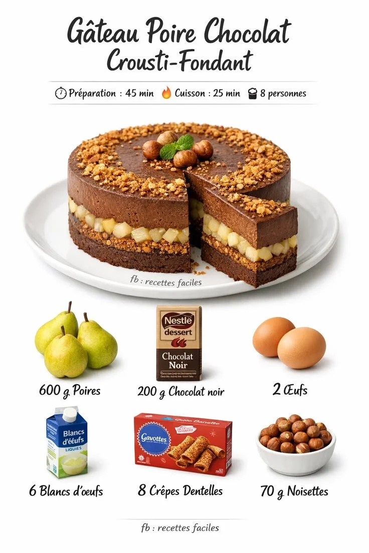 Gâteau poire chocolat crousti-fondant