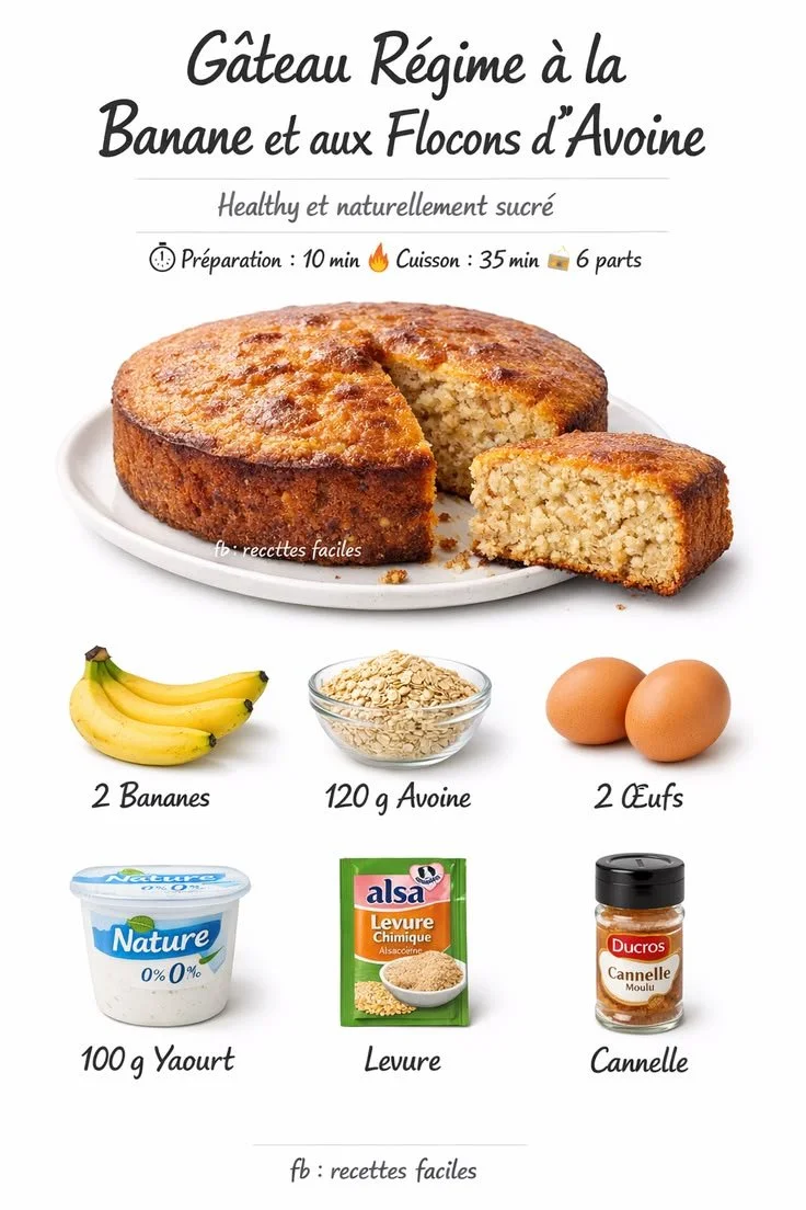 Gâteau Régime à la Banane et aux Flocons d’Avoine