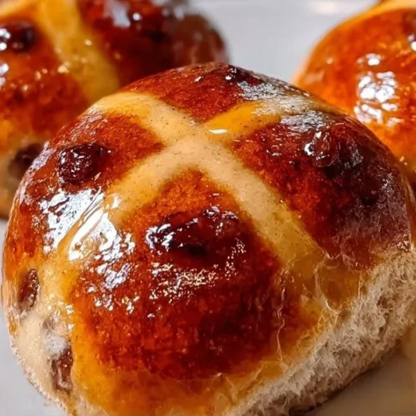Golden Apple Hot Cross Buns fresh out of the oven, adorned with a cross and apple slices