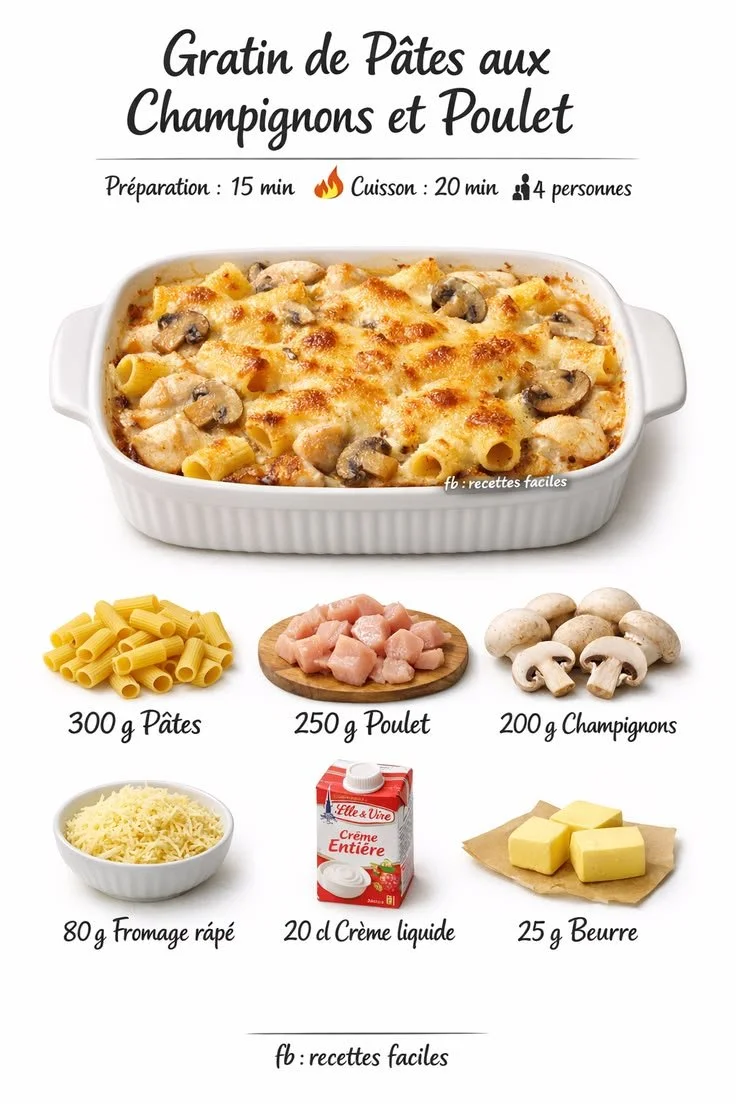 Gratin de poulet et pâtes